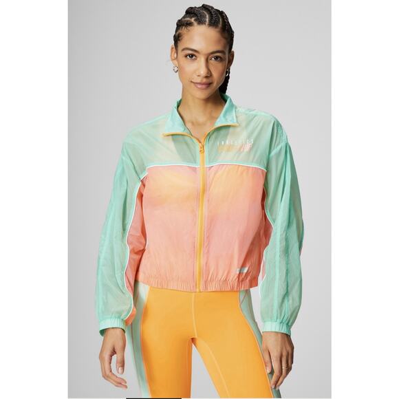 Fabletics Sport Payton Woven Jacket Large Peach Kiss Ombre Full Zip Pockets - Picture 3 of 13